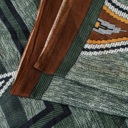Sanskriti Vintage Green 100% Pure Cotton Sarees 5+YD Fabric Geometric Print Sari