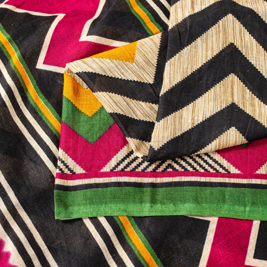Sanskriti Vintage Multicolor Pure Cotton Sarees Zig Zag Print Fabric 5.5+YD Sari