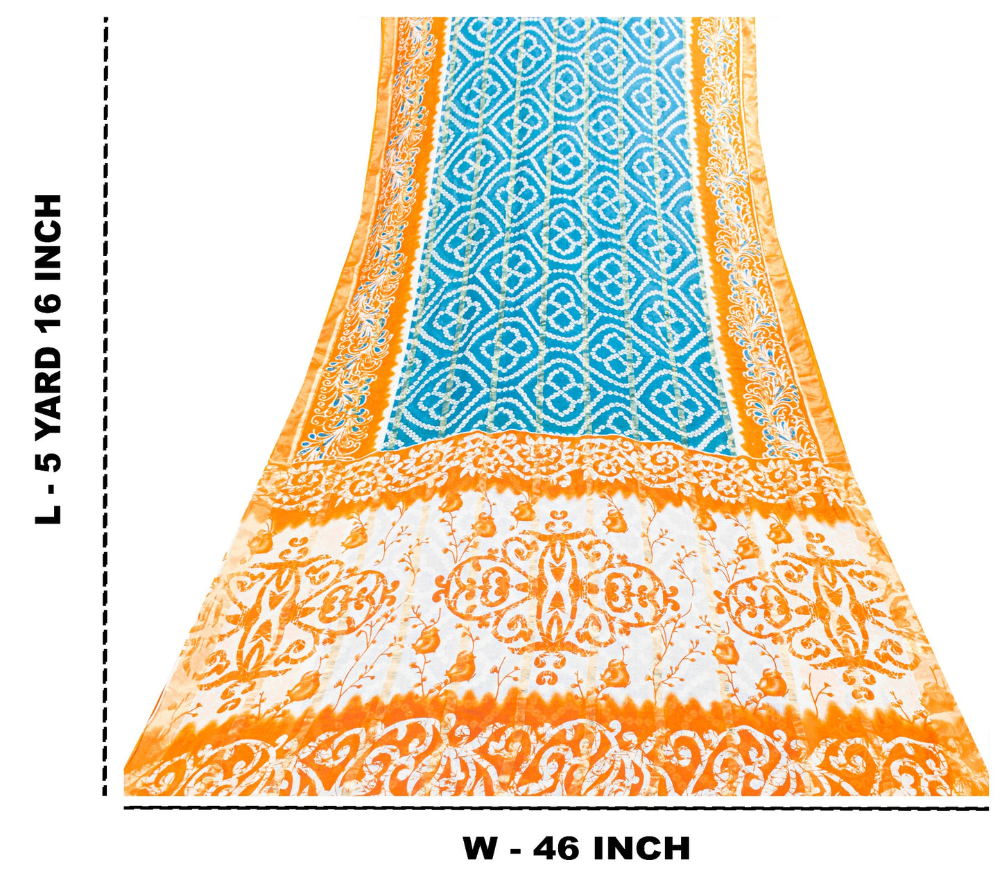 Sanskriti Vintage Blue-Orange Pure Cotton Sarees Bandhani Batik Print 5YD Fabric