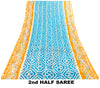 Sanskriti Vintage Blue-Orange Pure Cotton Sarees Bandhani Batik Print 5YD Fabric