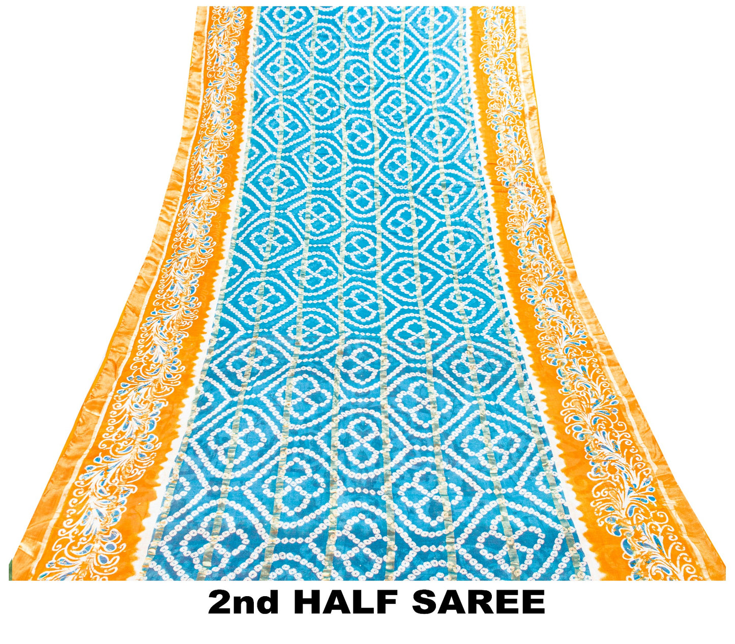 Sanskriti Vintage Blue-Orange Pure Cotton Sarees Bandhani Batik Print 5YD Fabric