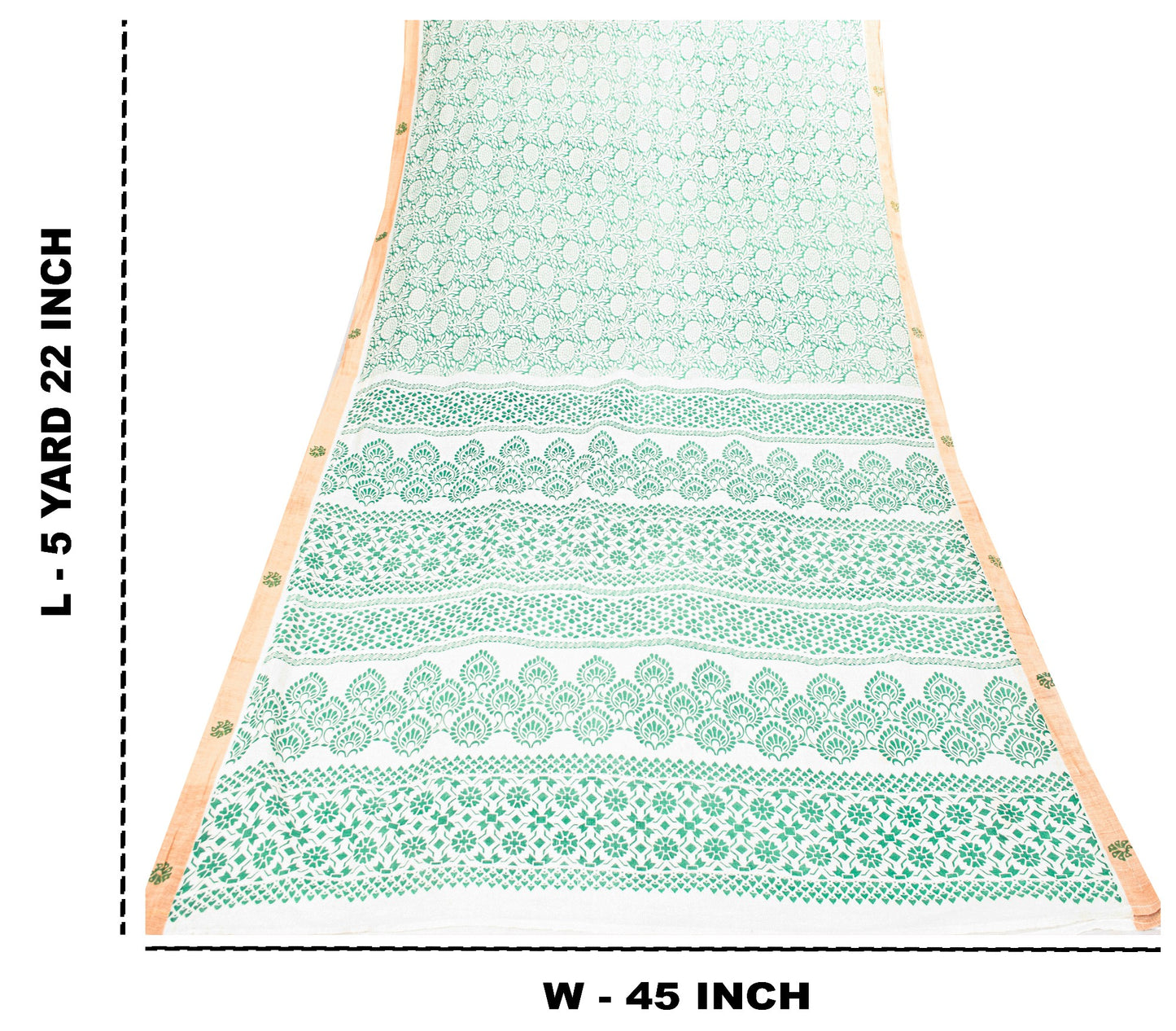 Sanskriti Vintage Green-White Pure Cotton Sarees 5.5+YD Fabric Hand Block Print