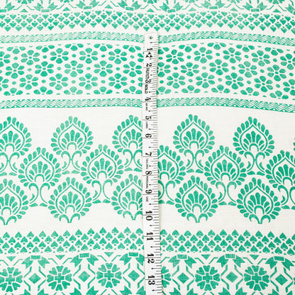 Sanskriti Vintage Green-White Pure Cotton Sarees 5.5+YD Fabric Hand Block Print
