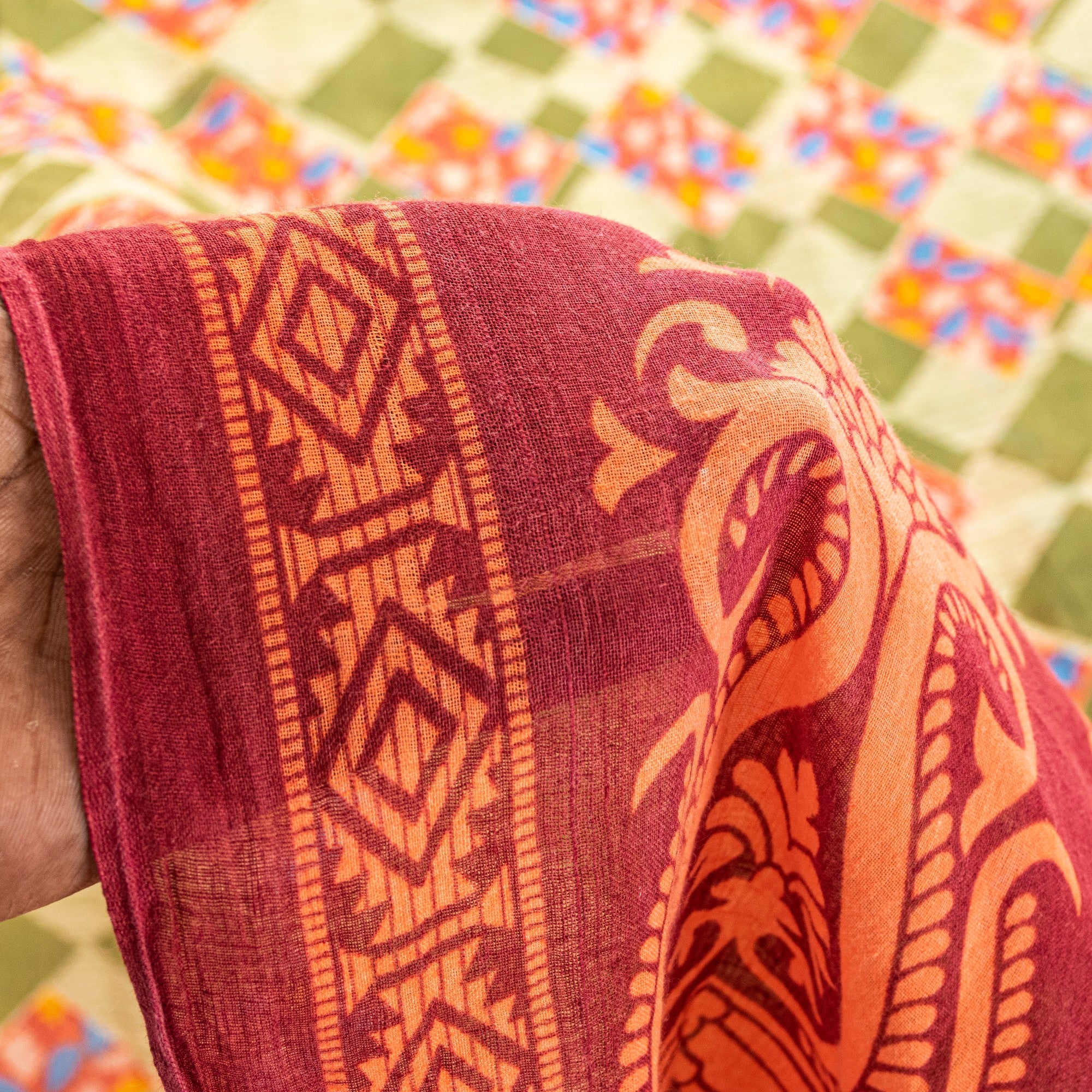 Sanskriti Vintage Green-Red Pure Cotton Sarees 5+ YD Fabric Floral Printed Sari