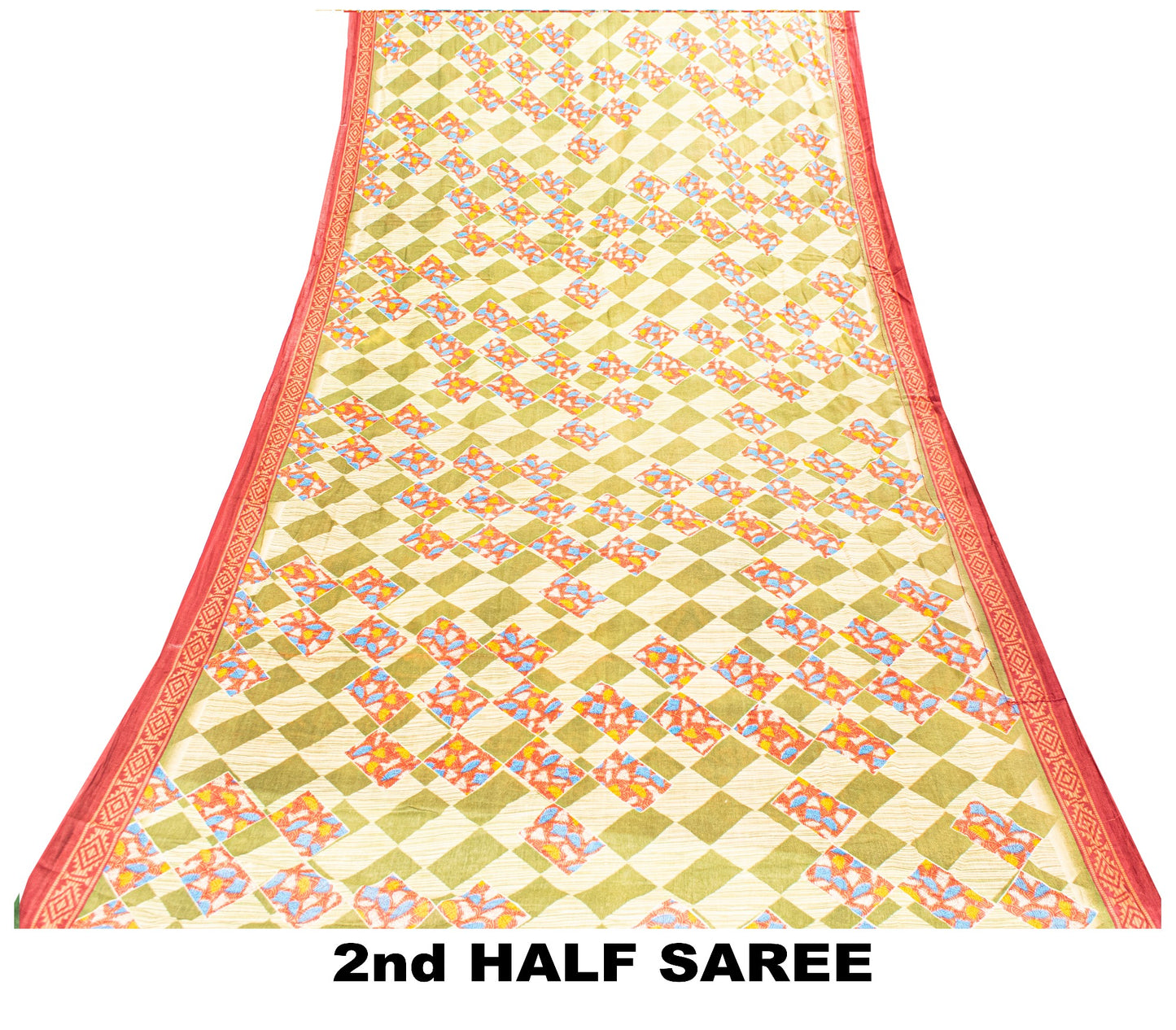 Sanskriti Vintage Green-Red Pure Cotton Sarees 5+ YD Fabric Floral Printed Sari