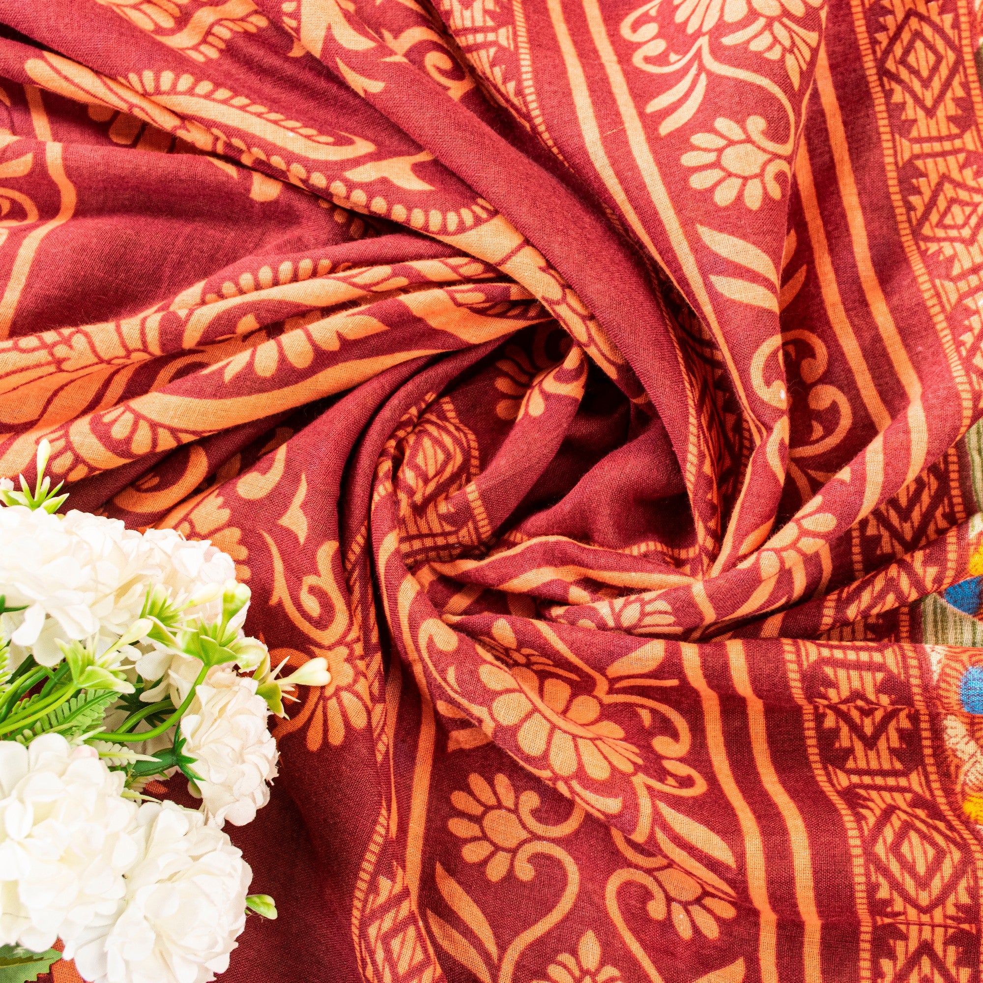 Sanskriti Vintage Green-Red Pure Cotton Sarees 5+ YD Fabric Floral Printed Sari