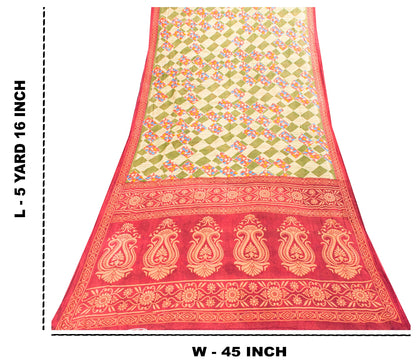 Sanskriti Vintage Green-Red Pure Cotton Sarees 5+ YD Fabric Floral Printed Sari