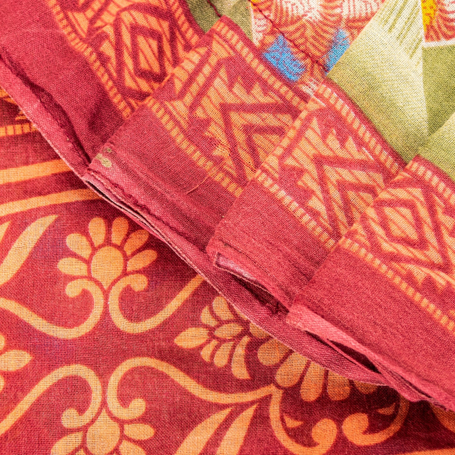 Sanskriti Vintage Green-Red Pure Cotton Sarees 5+ YD Fabric Floral Printed Sari