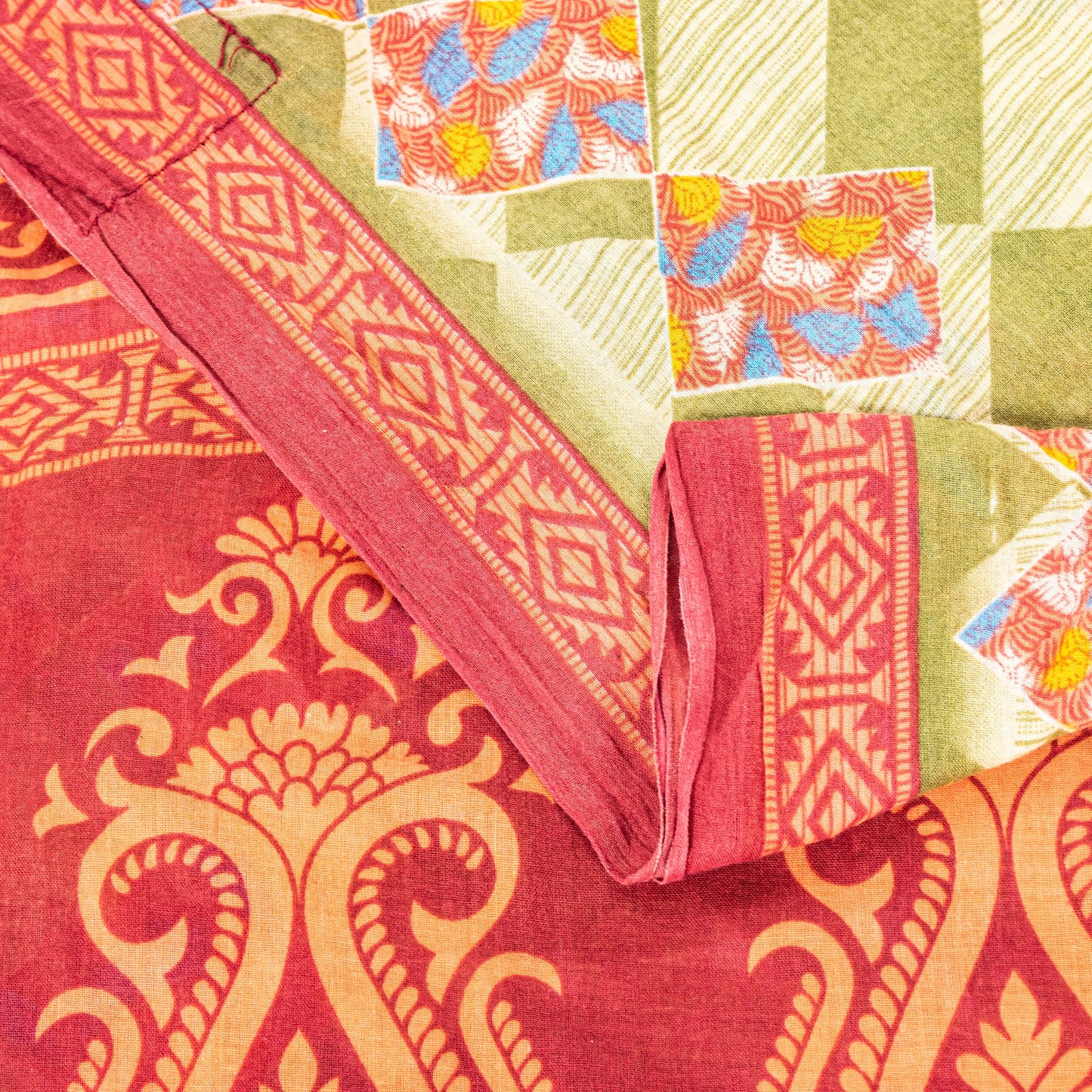 Sanskriti Vintage Green-Red Pure Cotton Sarees 5+ YD Fabric Floral Printed Sari