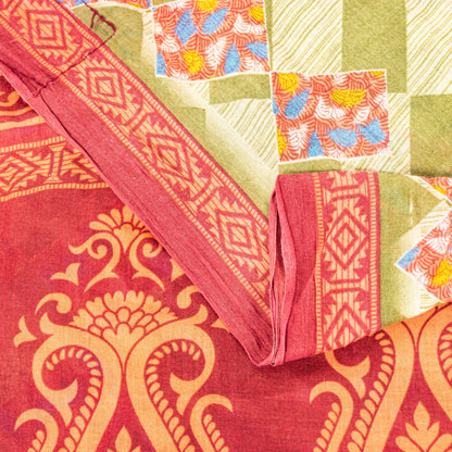 Sanskriti Vintage Green-Red Pure Cotton Sarees 5+ YD Fabric Floral Printed Sari