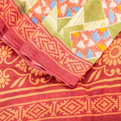 Sanskriti Vintage Green-Red Pure Cotton Sarees 5+ YD Fabric Floral Printed Sari