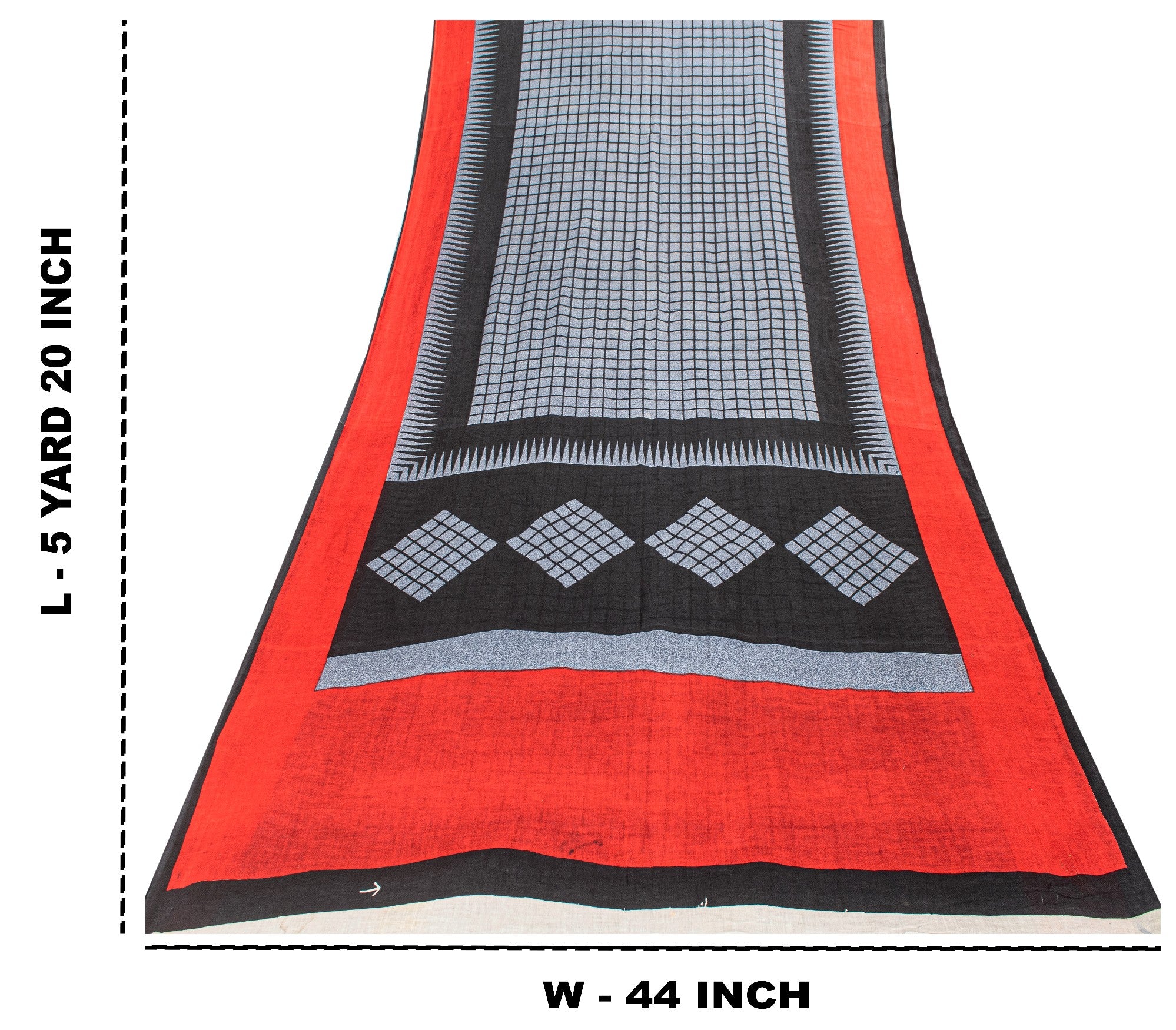 Sanskriti Vintage Gray-Black Pure Cotton Sarees 5.5+YD Fabric Geometric Printed