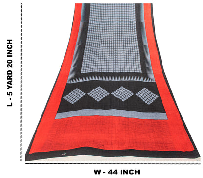 Sanskriti Vintage Gray-Black Pure Cotton Sarees 5.5+YD Fabric Geometric Printed