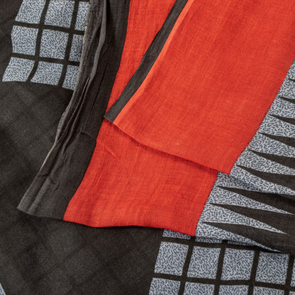 Sanskriti Vintage Gray-Black Pure Cotton Sarees 5.5+YD Fabric Geometric Printed