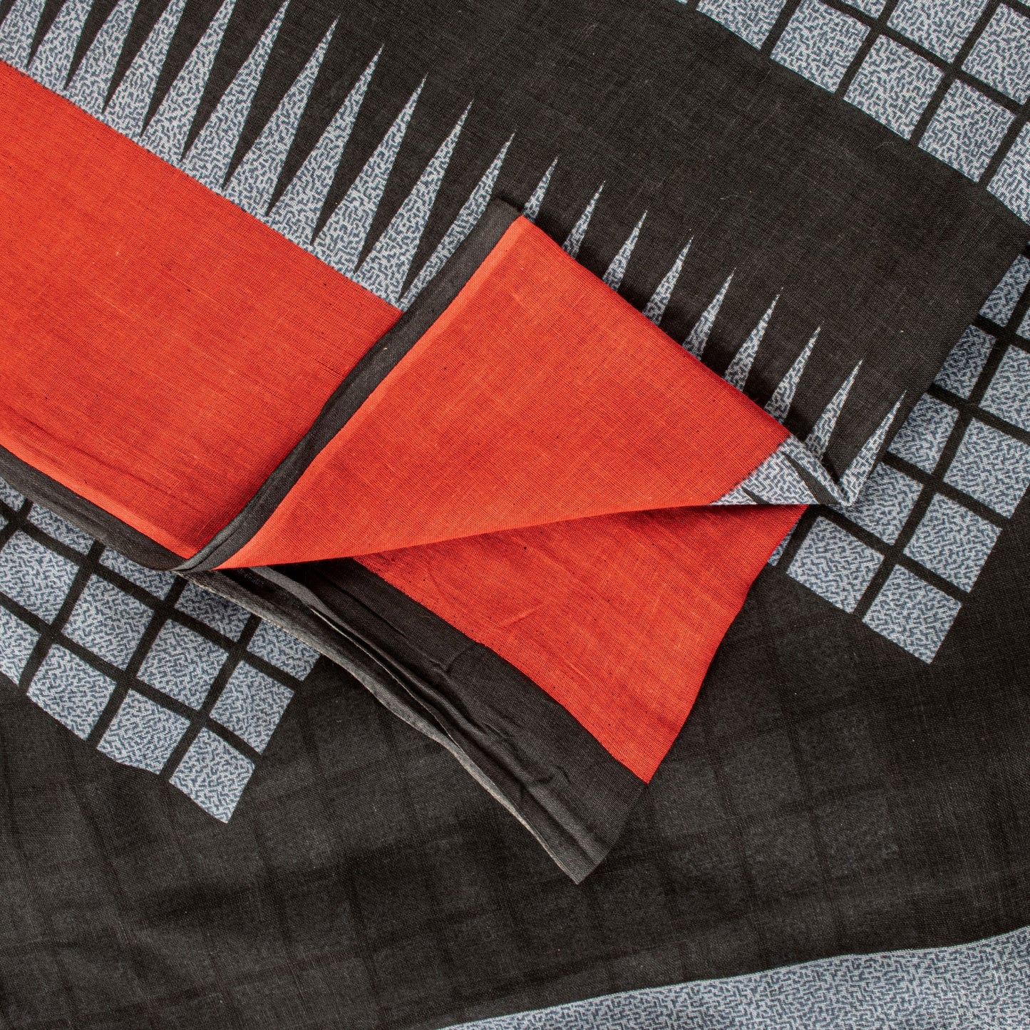 Sanskriti Vintage Gray-Black Pure Cotton Sarees 5.5+YD Fabric Geometric Printed