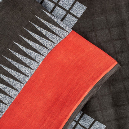 Sanskriti Vintage Gray-Black Pure Cotton Sarees 5.5+YD Fabric Geometric Printed