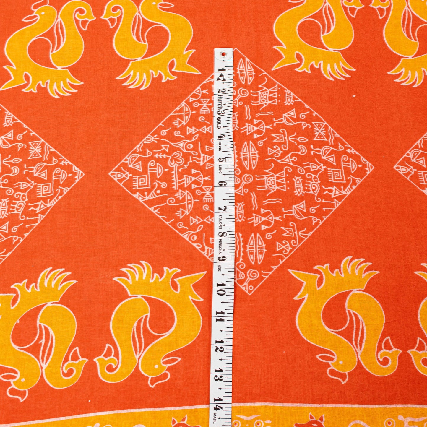 Sanskriti Vintage Orange-Yellow Pure Cotton Sarees 5+YD Fabric Warli Art Printed