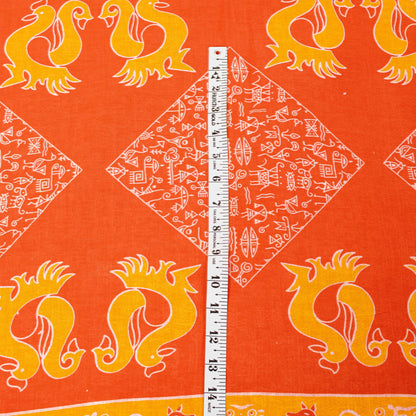 Sanskriti Vintage Orange-Yellow Pure Cotton Sarees 5+YD Fabric Warli Art Printed