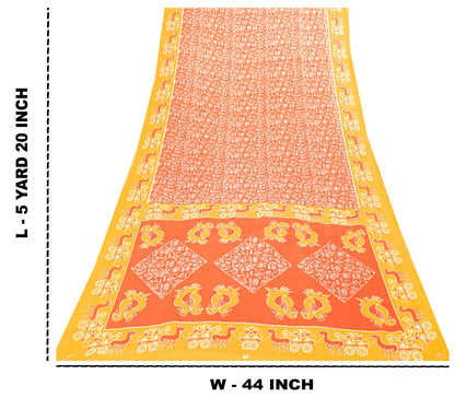 Sanskriti Vintage Orange-Yellow Pure Cotton Sarees 5+YD Fabric Warli Art Printed