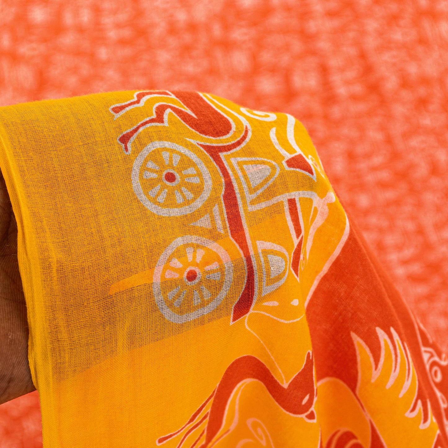 Sanskriti Vintage Orange-Yellow Pure Cotton Sarees 5+YD Fabric Warli Art Printed
