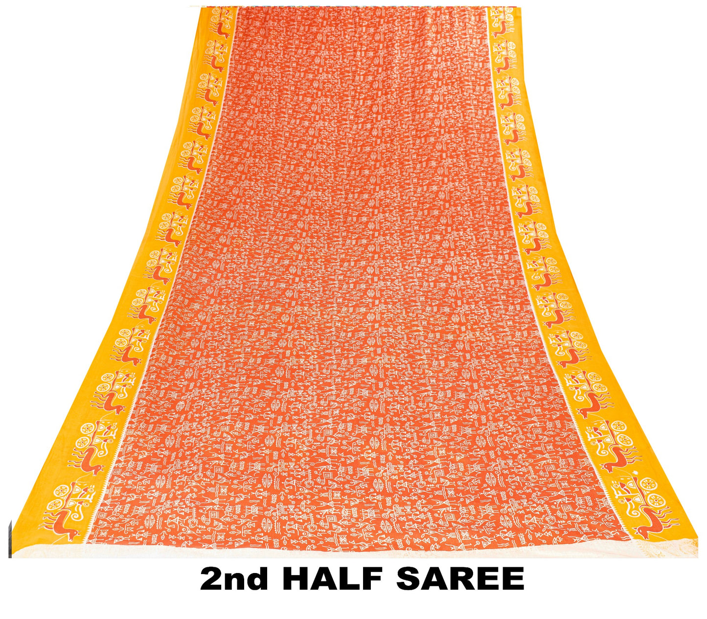 Sanskriti Vintage Orange-Yellow Pure Cotton Sarees 5+YD Fabric Warli Art Printed