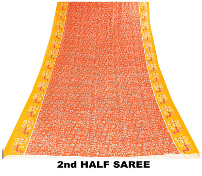 Sanskriti Vintage Orange-Yellow Pure Cotton Sarees 5+YD Fabric Warli Art Printed