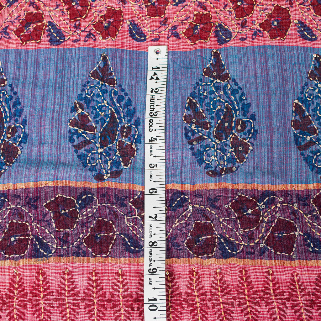 Sanskriti Vintage Red Pure Cotton Sarees Hand EmbroideryKantha Block Print 5.5Yd