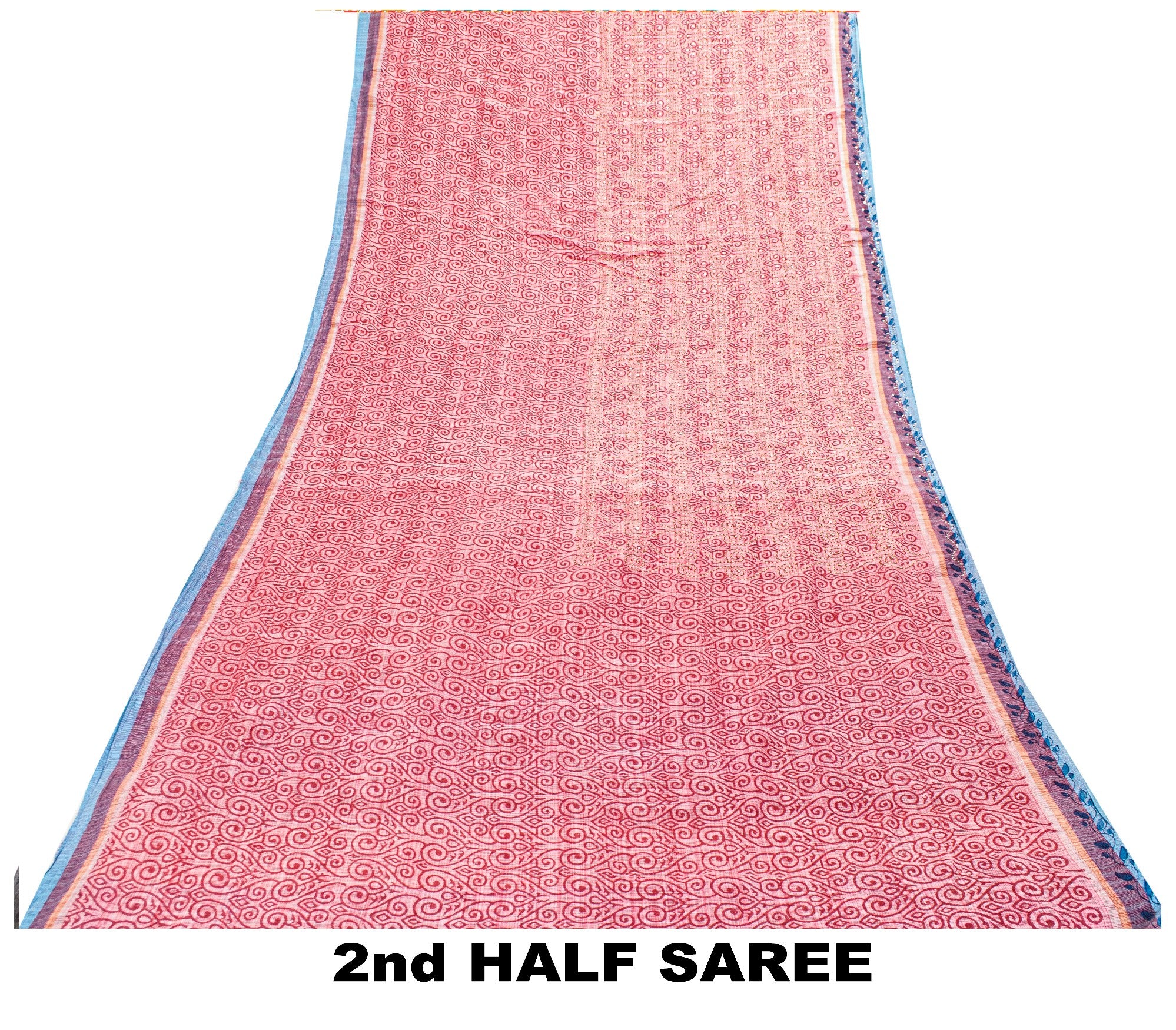 Sanskriti Vintage Red Pure Cotton Sarees Hand EmbroideryKantha Block Print 5.5Yd