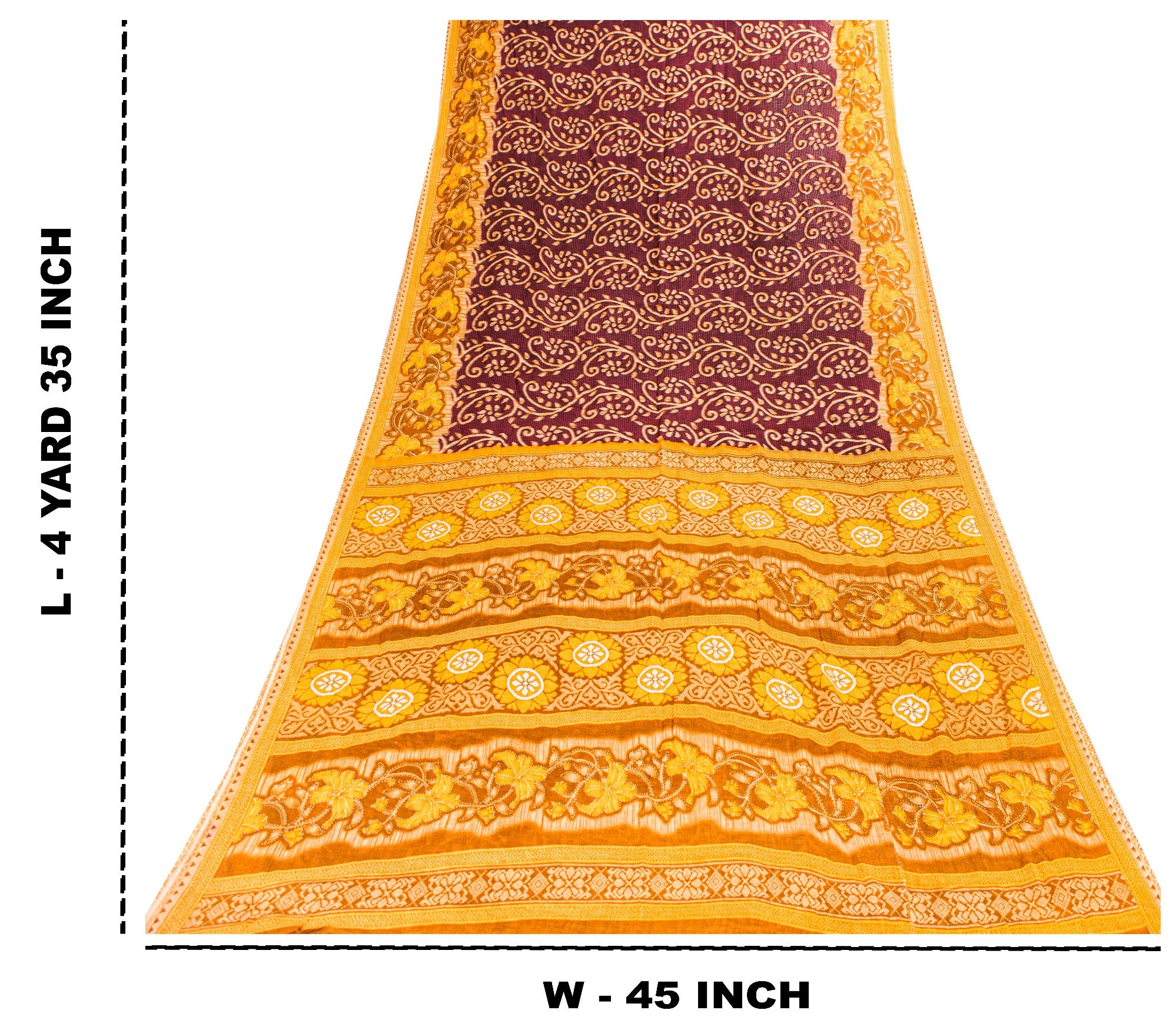 Sanskriti Vintage Red-Yellow Pure Cotton Sarees Kantha Ikat Printed 5+YD Fabric