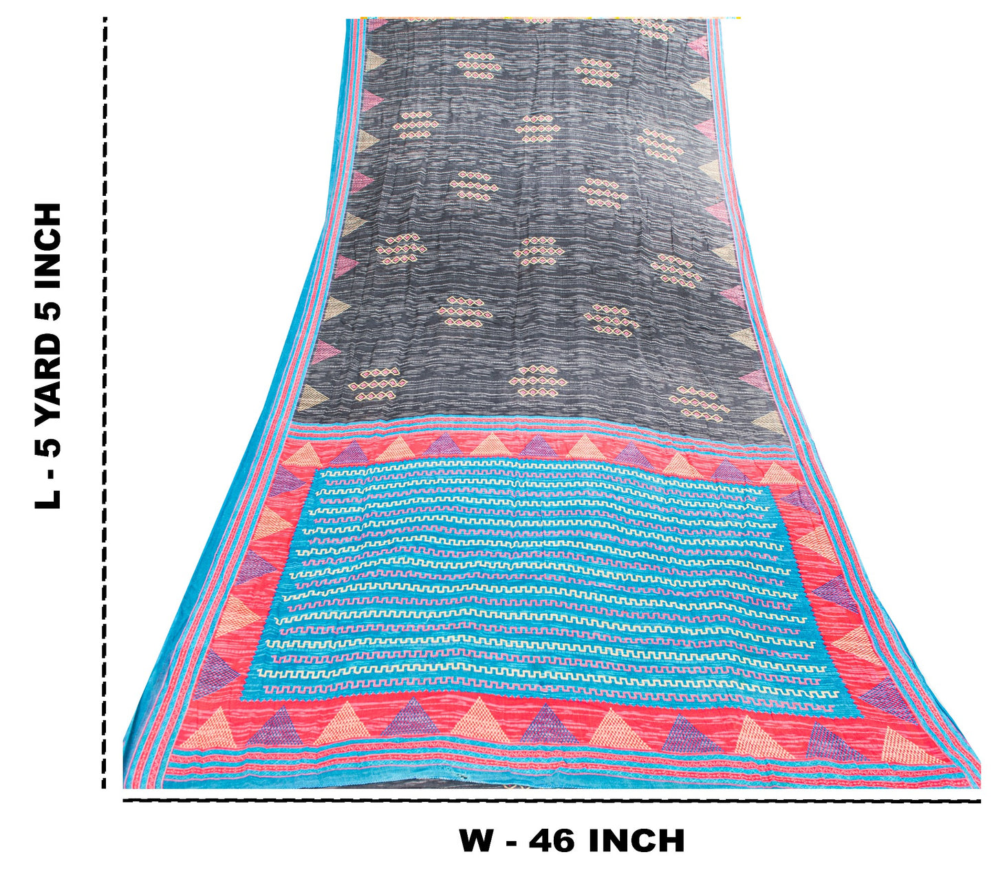 Sanskriti Vintage Blue & Black Pure Cotton Sarees Fabric 5+YD Floral Print Sari