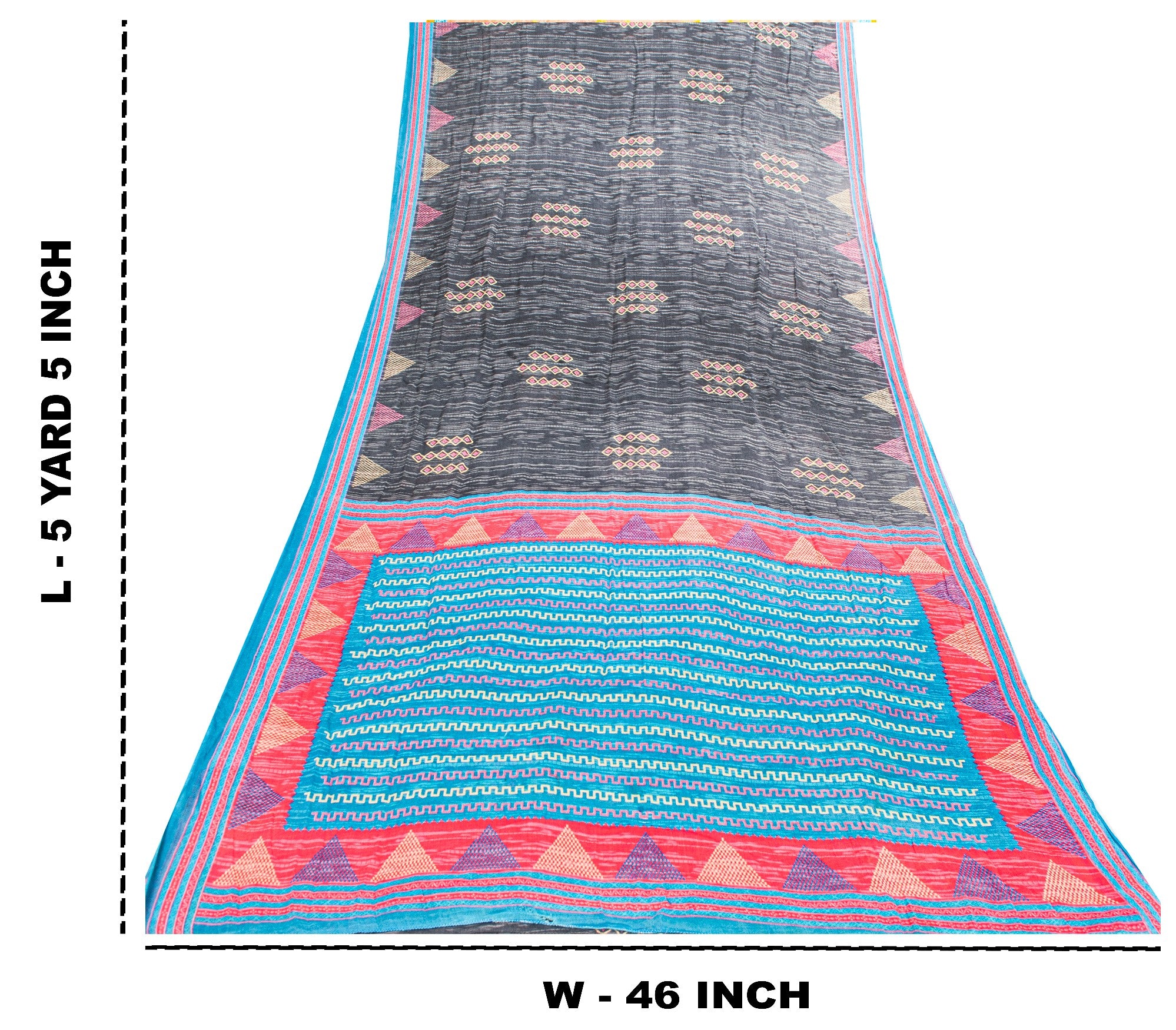 Sanskriti Vintage Blue & Black Pure Cotton Sarees Fabric 5+YD Floral Print Sari