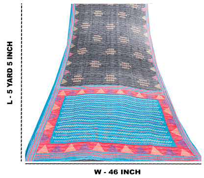 Sanskriti Vintage Blue & Black Pure Cotton Sarees Fabric 5+YD Floral Print Sari