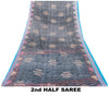 Sanskriti Vintage Blue & Black Pure Cotton Sarees Fabric 5+YD Floral Print Sari