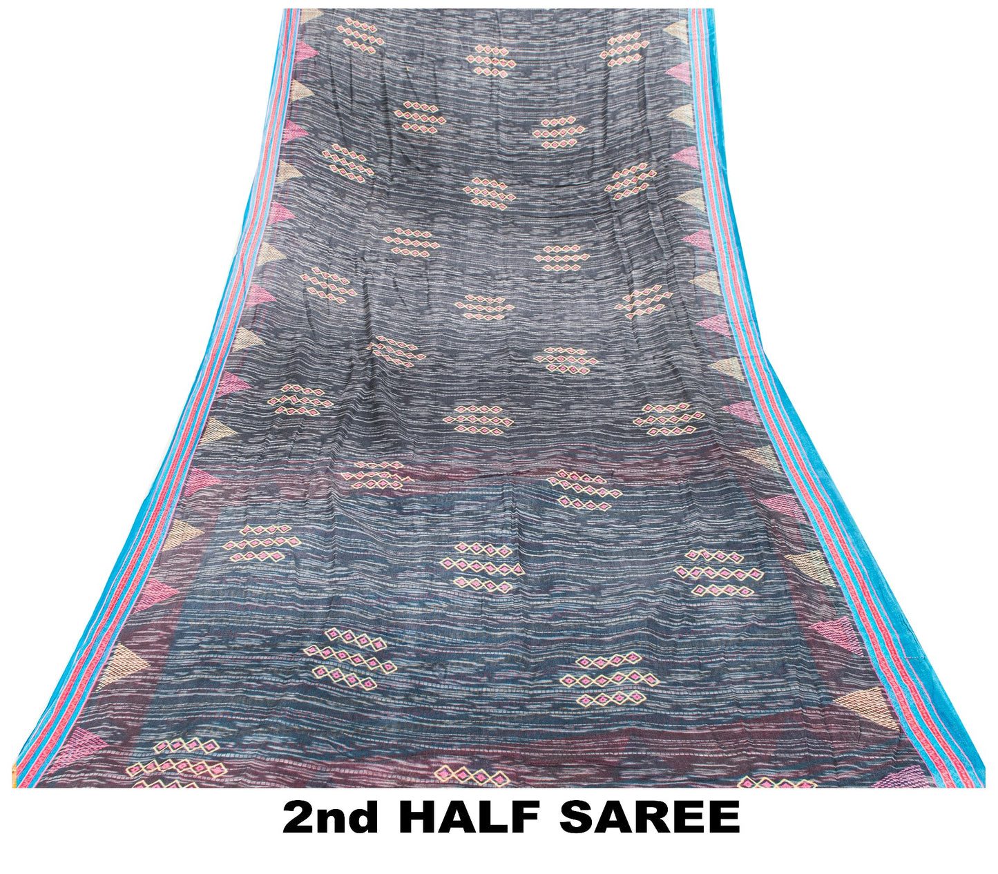 Sanskriti Vintage Blue & Black Pure Cotton Sarees Fabric 5+YD Floral Print Sari