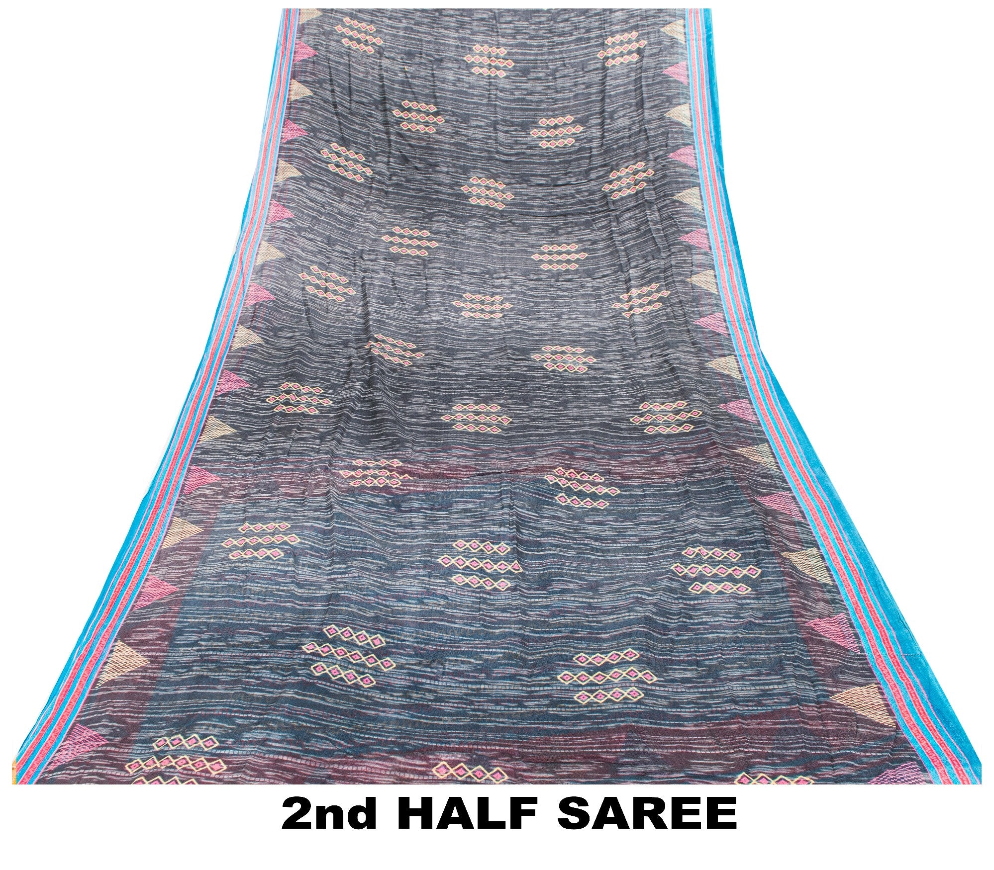 Sanskriti Vintage Blue & Black Pure Cotton Sarees Fabric 5+YD Floral Print Sari