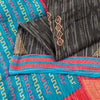 Sanskriti Vintage Blue & Black Pure Cotton Sarees Fabric 5+YD Floral Print Sari