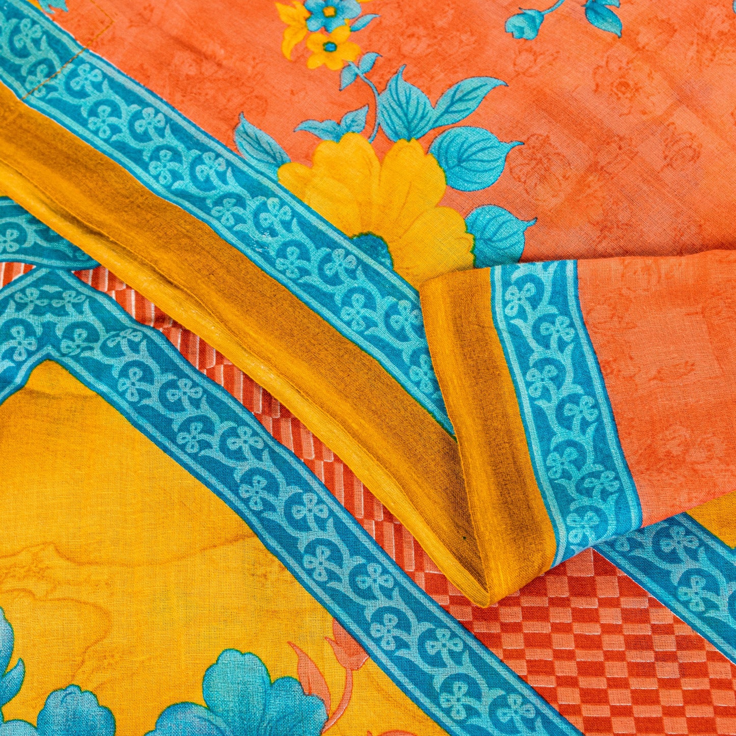 Sanskriti Vintage Peach 100% Pure Cotton Sarees 5+YD Fabric Floral Printed Sari