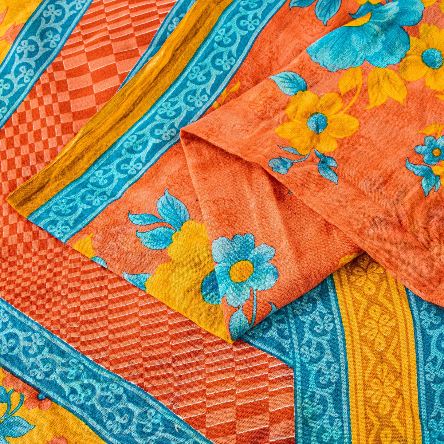 Sanskriti Vintage Peach 100% Pure Cotton Sarees 5+YD Fabric Floral Printed Sari