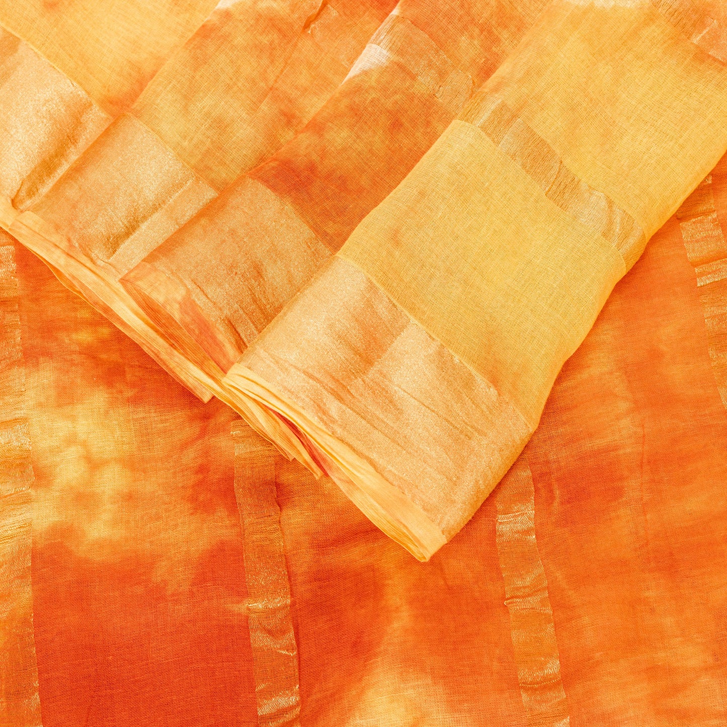 Sanskriti Vintage Yellow-Orange Pure Cotton Sarees Bandhani Tie-Dye 5.5+YDFabric