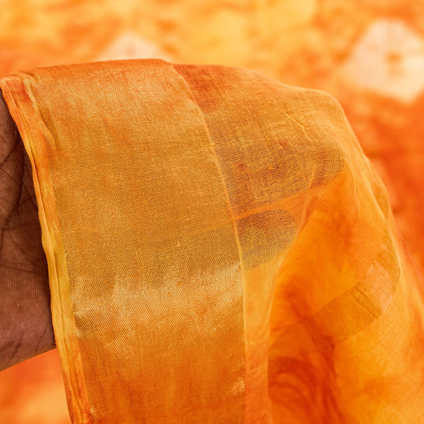 Sanskriti Vintage Yellow-Orange Pure Cotton Sarees Bandhani Tie-Dye 5.5+YDFabric