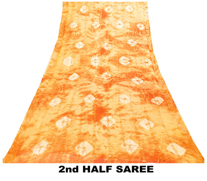 Sanskriti Vintage Yellow-Orange Pure Cotton Sarees Bandhani Tie-Dye 5.5+YDFabric