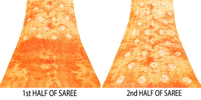 Sanskriti Vintage Yellow-Orange Pure Cotton Sarees Bandhani Tie-Dye 5.5+YDFabric