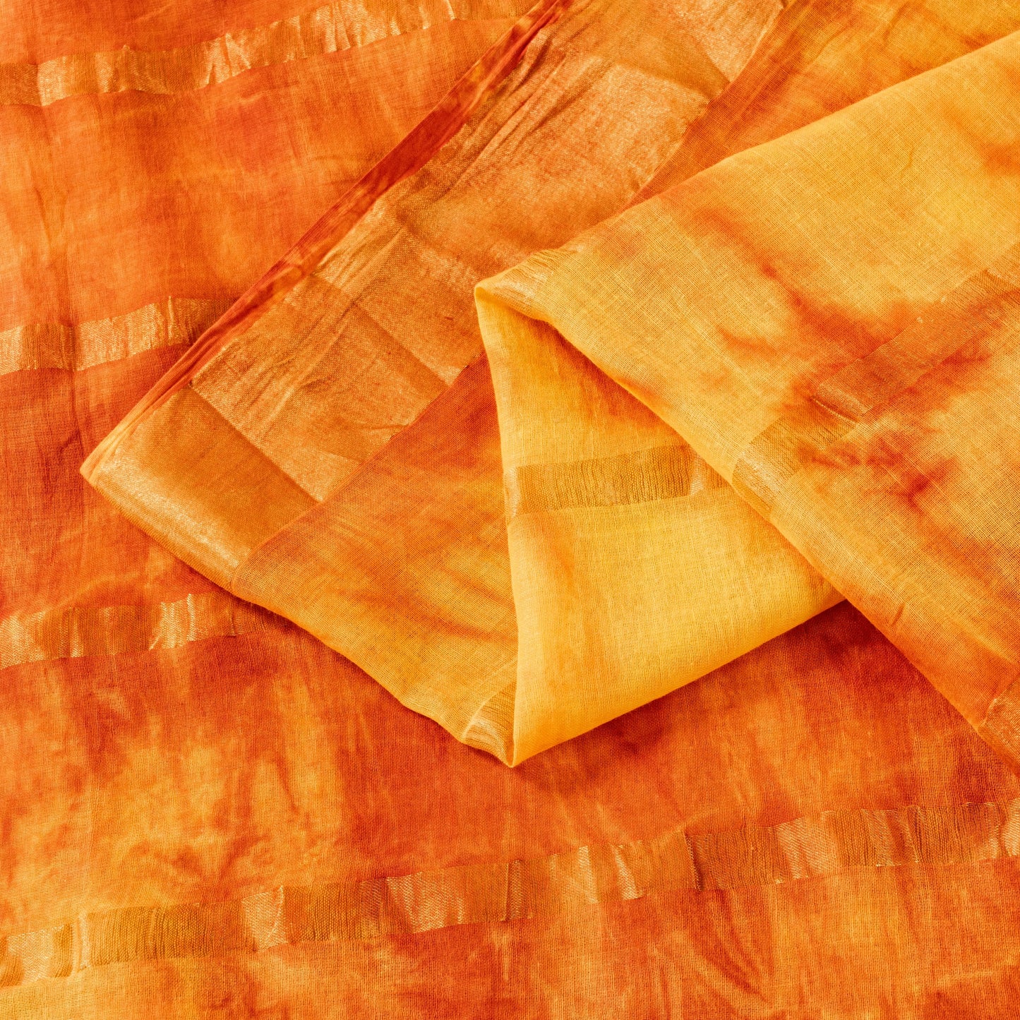 Sanskriti Vintage Yellow-Orange Pure Cotton Sarees Bandhani Tie-Dye 5.5+YDFabric
