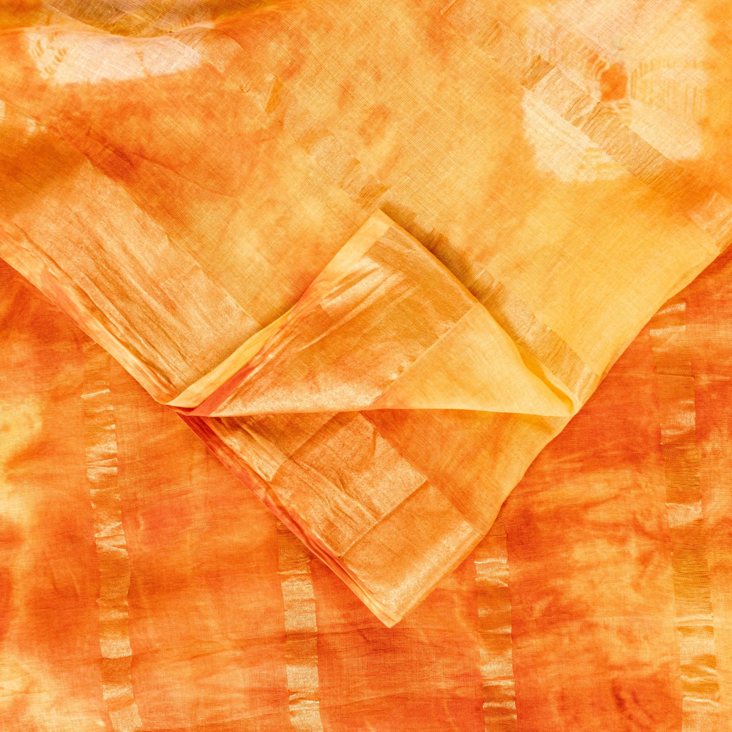 Sanskriti Vintage Yellow-Orange Pure Cotton Sarees Bandhani Tie-Dye 5.5+YDFabric