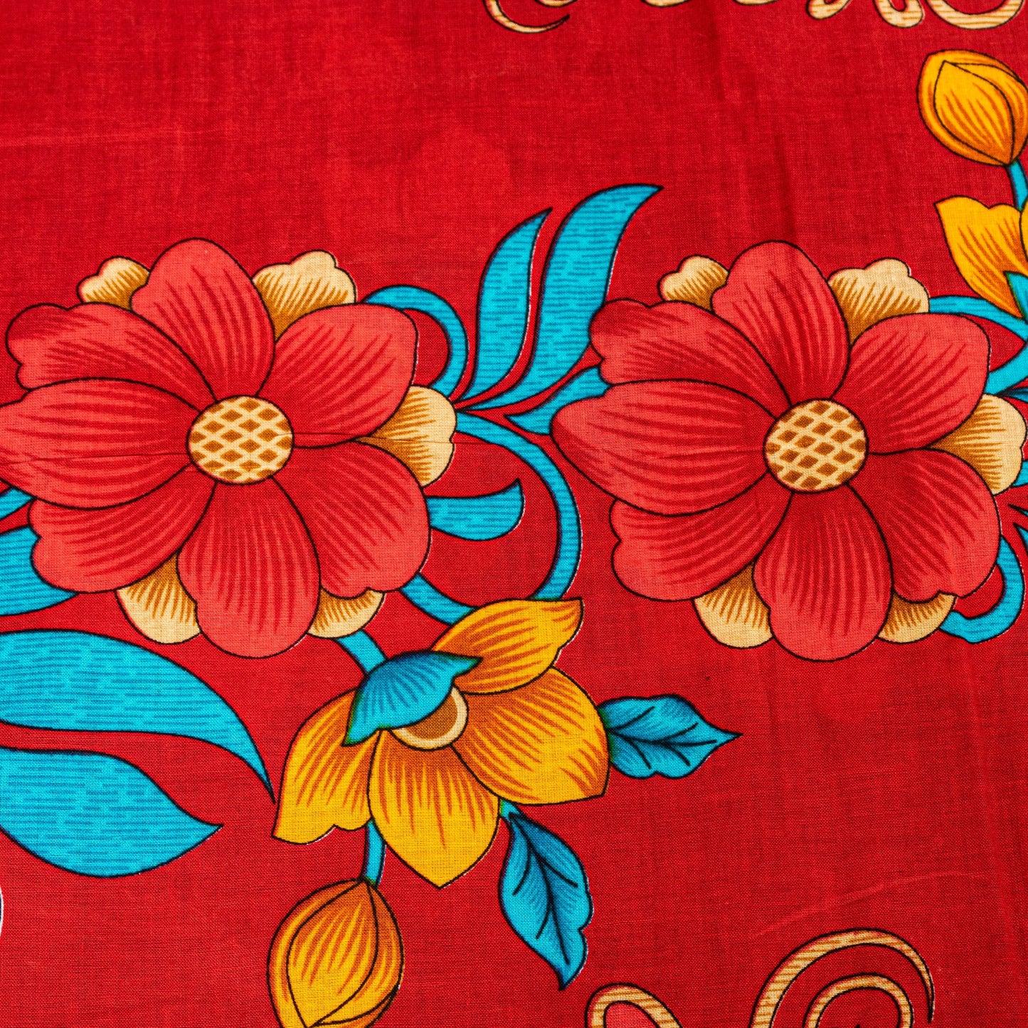 Sanskriti Vintage Blue-Red Pure Cotton Sarees Floral Printed 5.5+YD Craft Fabric