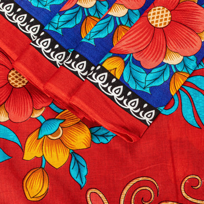 Sanskriti Vintage Blue-Red Pure Cotton Sarees Floral Printed 5.5+YD Craft Fabric