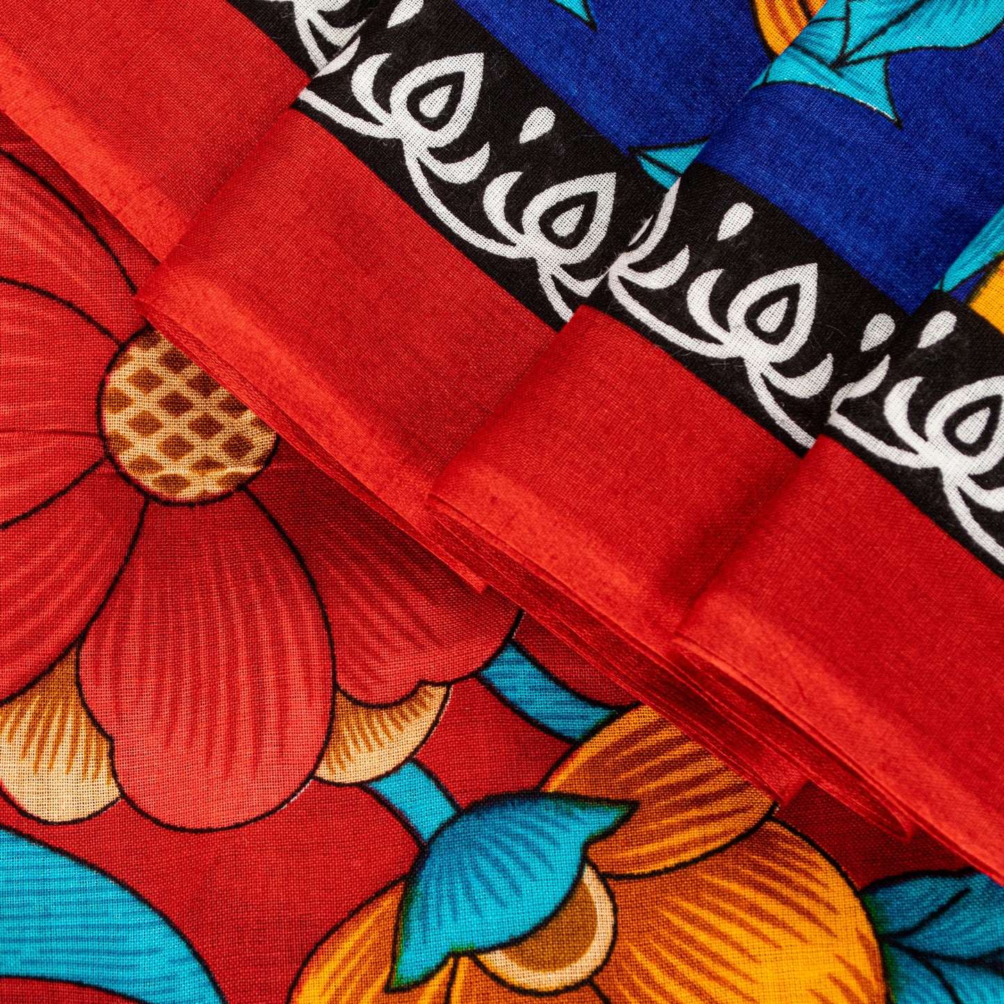 Sanskriti Vintage Blue-Red Pure Cotton Sarees Floral Printed 5.5+YD Craft Fabric