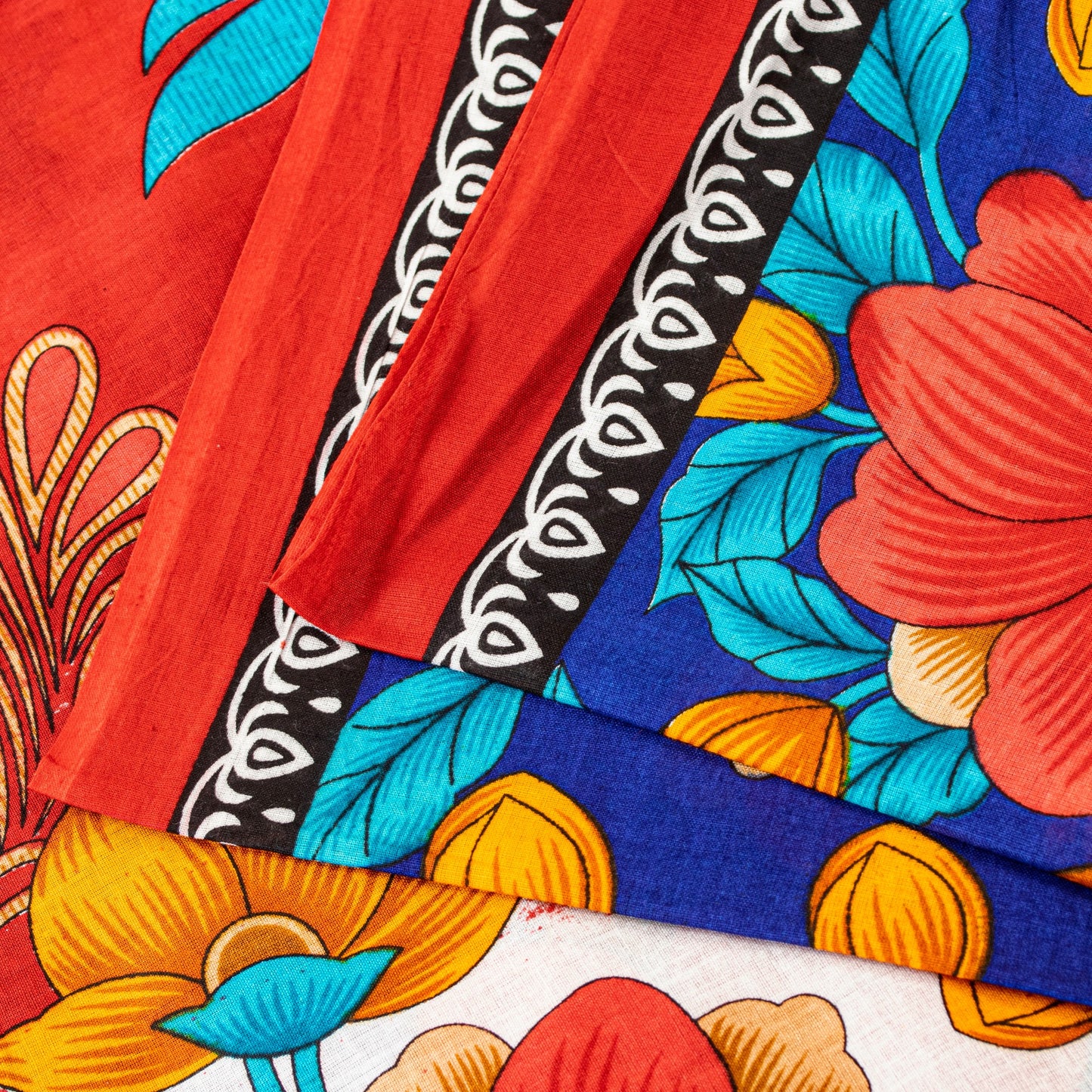 Sanskriti Vintage Blue-Red Pure Cotton Sarees Floral Printed 5.5+YD Craft Fabric