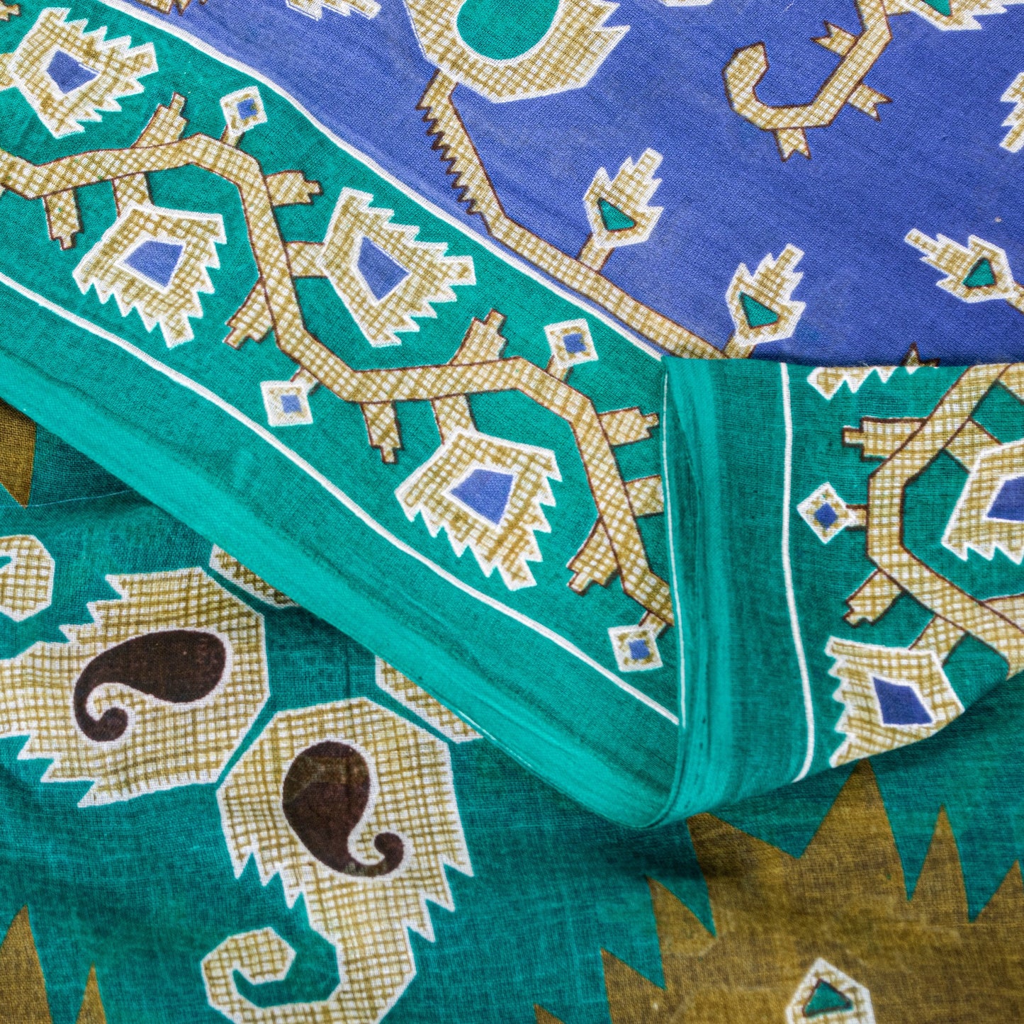 Sanskriti Vintage Blue-Green Pure Cotton Sarees 5+YD Fabric Jamdani Printed Sari
