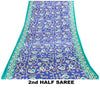 Sanskriti Vintage Blue-Green Pure Cotton Sarees 5+YD Fabric Jamdani Printed Sari